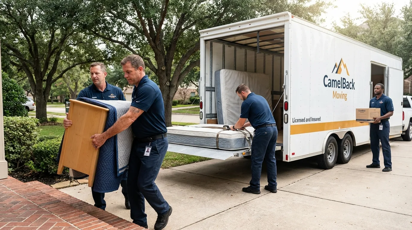 Crew loading residential truck for cross-state move from Pulaski, NY